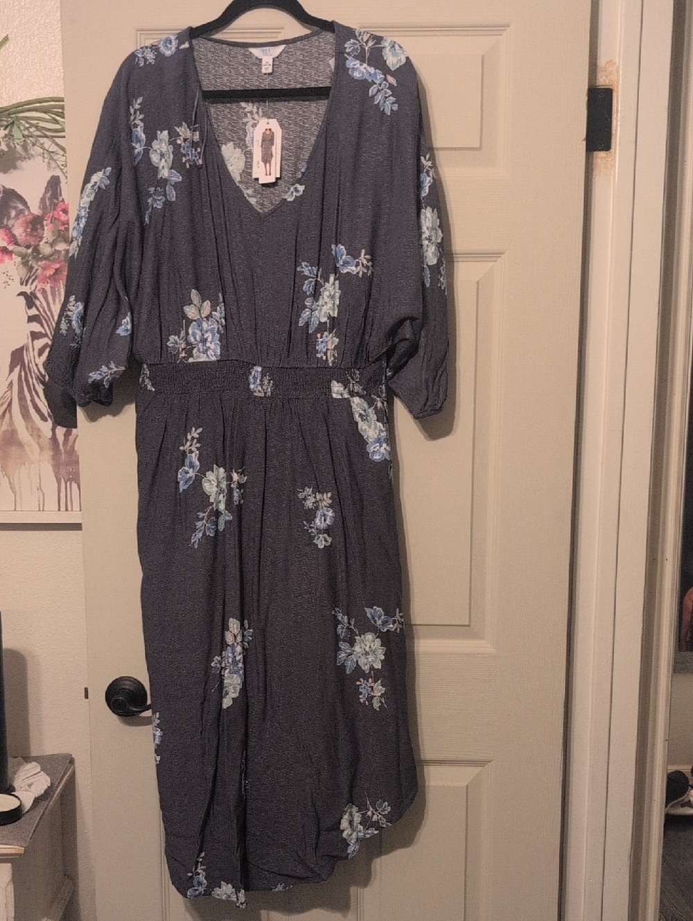 Time and Tru Navy Blue Floral Midi Dress